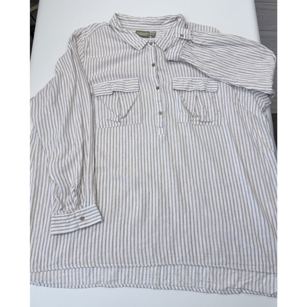 Naturals D&Co Popover Top Womens Size 3XL‎ Beige Striped Linen Cotton Minimalist - Picture 2 of 7